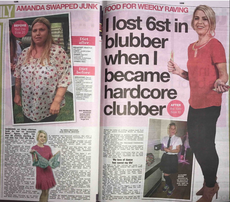 Article clipping of Amanda who discovers raving and dances off 6stone